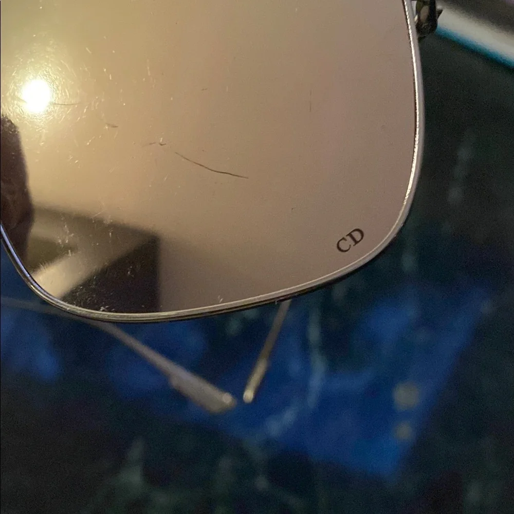 Dior Silver Rectangular Metal Frame Sunglasses with reflective Lenses